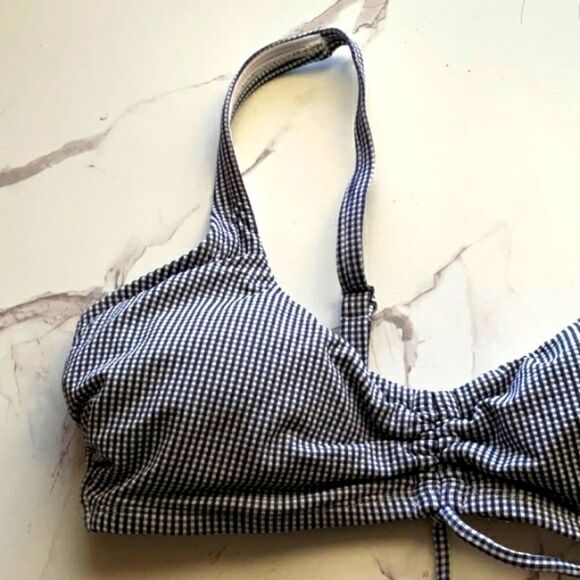 Take 50% OFF- Kora Sol Women's Gingham Cinch Front Bikini Top Navy , Size-M - Picture 3 of 8